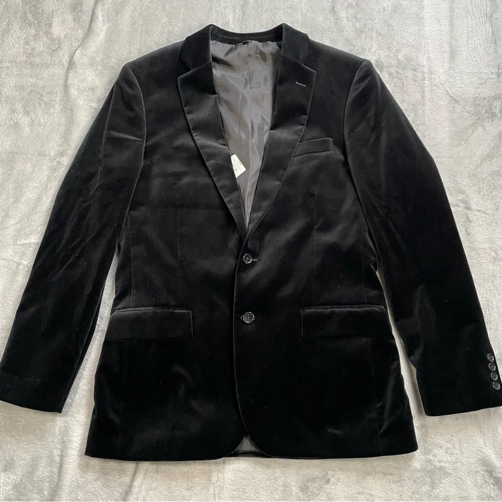 J.Crew Blazer Jacket 40R Mens NWT Thompson Velvet Velour Suit Black‎